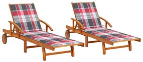 vidaXL Șezlonguri cu perne, 2 buc., lemn masiv de acacia