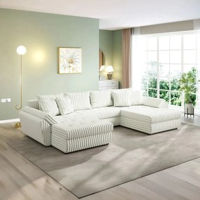Colțar extensibil dumonde cu ladă de depozitare si sezut confortabil din spuma high-density, Loana U Ambience Ivory 355x185 cm