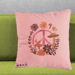 Perna Decorativa Peace Ciuperci Boho, 40x40 cm, Roz, Husa Detasabila, Perna Inclusa, BEKZ®