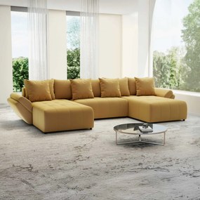 Colțar extensibil dumonde cu ladă de depozitare si sezut confortabil din spuma high-density, Berlin U Royal Mustar 380x180 cm