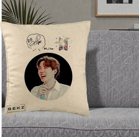 Perna Personalizata K-pop BTS J-Hope Portret cu Autograf, 40x40 cm, Bej, Husa Detasabila, Perna Inclusa, BEKZ®