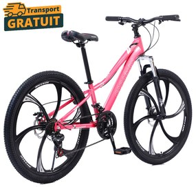Bicicleta Caraiman, roti 26 inch, cadru otel, frane pe disc, roz