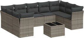 vidaXL Set mobilier de grădină cu perne, 10 piese, gri, poliratan