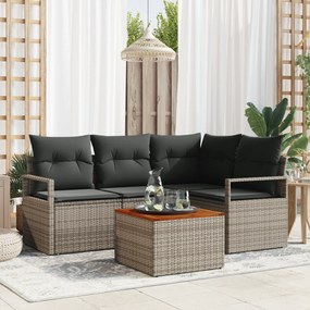 vidaXL Set de canapele pentru grădină cu pernă 5 pcs Gri Rattan poli