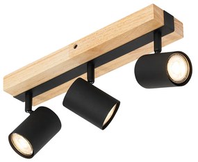 Spot inteligent de tavan negru cu lemn 3 lumini rotativ și înclinabil, incl. Wifi GU10 50mm - Jeana
