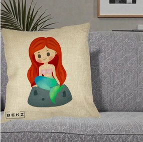 Perna Personalizata Sirena Kawaii Roscat, 40x40 cm, Crem, Husa Detasabila, Perna Inclusa, BEKZ®