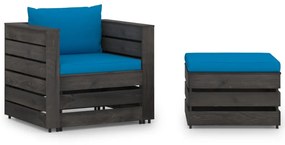 3068148 vidaXL Set mobilier grădină cu perne, 2 piese, lemn tratat gri