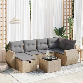 vidaXL Set canapele de grădină, 7 piese, cu perne, bej, poliratan