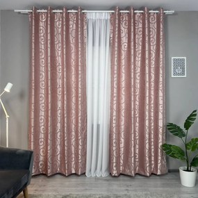 Set două Draperii (Opacitate 80%), din Satin tip Damasc (Model royal), Gata lucrate (Inele galerie), Culoare Roz pal (Efect semi-lucios), Dimensiuni draperie 160x260 cm (x2), Brand Originalio