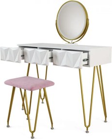 Masuta machiaj cu Oglinda LED si 3 Sertare pentru Cosmetice, Set Masa toaleta 100 cm, Alb, masuta cosmetica, vanity - SEA366