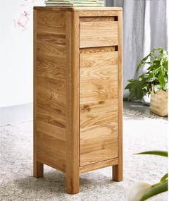 Măsuță stejar masiv cafea cu ușă și sertar Dotti, 30 × 79 × 30 cm