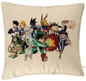 Perna Decorativa cu My Hero Academia Characters, 40x40 cm, Bej, Husa Detasabila, Burduf