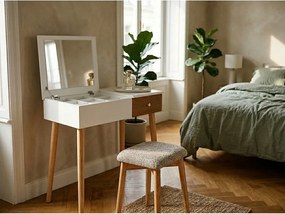 Masă de toaletă cu oglindă, cutie de bijuterii și scaun Bonami Essential Beauty, alb