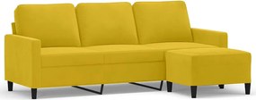 vidaXL Canapea cu 3 locuri și taburet, galben, 180 cm, catifea