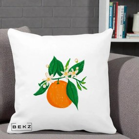 Perna Decorativa Portocala in Floare, 40x40 cm, Alba Mata, Husa Detasabila, Perna Inclusa, BEKZ®