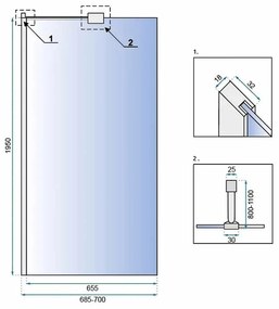 Paravan de dus tip Walk-in Rea Aero N 70x195 cm profil crom