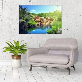 Tablou cu lac în jungla din Seychelles (90x60 cm)