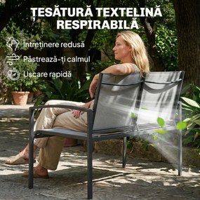 Outsunny bancă de grădină din metal, 2 locuri, material respirabil Texteline, culoare gri. | Aosom Romania