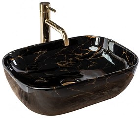 Lavoar Belinda Shiny ceramica sanitara Marmura Negru/Auriu – 46,5 cm