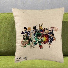 Perna Personalizata My Hero Academia Clasa 1-A Complet, 40x40 cm, Bej, Husa Detasabila, Perna Inclusa, BEKZ®