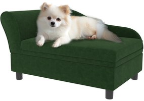 PawHut Canapea câini pisici pe picioare cu depozitare stil modern perne de șezut detașabile 76 x 45 x 43 cm verde | Aosom Romania