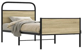 vidaXL Cadru de pat fără saltea 75x190 cm Lemn derivat stejar Sonoma