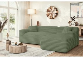 Colțar verde cu tapițerie din catifea reiată (cu colț pe partea dreaptă, cu șezlong) Martin – Ropez