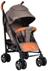 Carucior sport tip umbrela NOVOKIDS™ Sunny, Spatar reglabil 3 trepte, Cadru aluminiu, Insertii piele, Amortizoare, Frana picior,Pliabil, Maron cu Gri