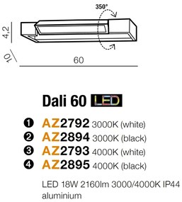 Aplica LED pentru baie directionabila 3000K Dali 60 neagra