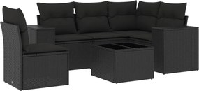 vidaXL Set mobilier de grădină cu perne, 6 piese, negru, poliratan