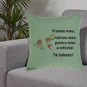 Cadou pentru Frate - Perna Personalizata Fratele Meu Te Iubesc Copii Batalie Perne, 40x40 cm, Verde, Husa Detasabila, Perna Inclusa, BEKZ®