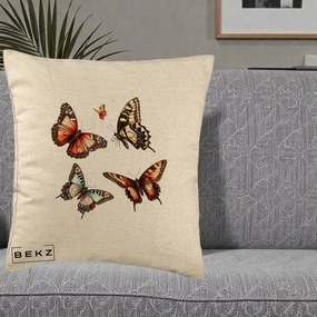 Perna Decorativa Colectie Fluturi Multicolori, 40x40 cm, Bej, Husa Detasabila, Perna Inclusa, BEKZ®
