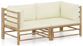 3058201 vidaXL Set mobilier de grădină cu perne alb crem, 2 piese, bambus