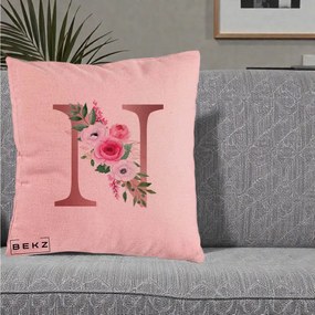Cadou Personalizat - Perna Personalizata Monograma Rose Gold Litera N, 40x40 cm, Roz, Husa Detasabila, Perna Inclusa, BEKZ®