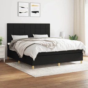 Pat box spring cu saltea, negru, 180x200 cm, catifea Negru, 180 x 200 cm, Cu blocuri patrate