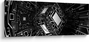 Tablou cu un cub abstract (cu ceas) (90x30 cm)