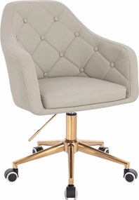 HR831K Scaun Ecru Piele Ecologica Premium Soft cu Bază Aurie