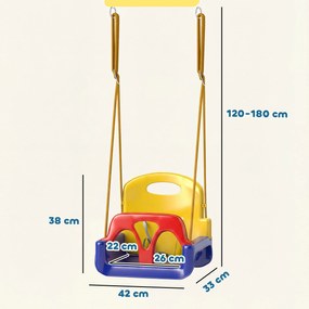 Outsunny Leagăn pentru Copii 3 în 1 de Interior și Exterior, Leagăn de Grădină pentru Bebeluși și Copii 9-36 Luni, Frânghie Reglabilă 120-180 cm și Centură de Siguranță, 42x33x120-180 cm, Albastru | Aosom Romania
