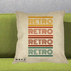 Perna Decorativa RETRO Text Multicolor, 40x40 cm, Crem, Husa Detasabila, Perna Inclusa, BEKZ®