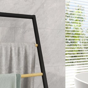HOMCOM Raft Baie cu 4 Niveluri din Bambus, Suport Prosoape de Dodea Autoportant, 40,5x28x98 cm, Negru | Aosom Romania