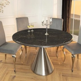 Masa Rotunda, Metal, Argintiu, Marmura Optic, ELEGANCIA 130cm, A-45899 VC