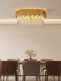 Candelabru modern cu cristale – 75x30 cm, culoare auriu, patrat