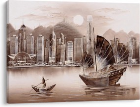 Tablou - Victoria Harbour, Hong Kong, efect sepia (70x50 cm)