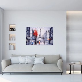 Tablou - Străzi din Paris, pictură în ulei (90x60 cm)