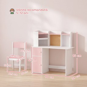 AIYAPLAY Set birou și scaun pentru copii 5-12 ani, cu bibliotecă, suport pentru creioane și suport reglabil pentru tabletă, roz | Aosom Romania
