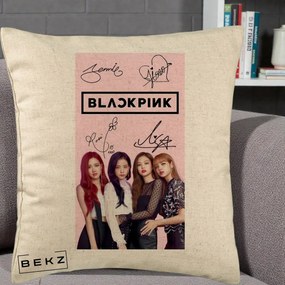 Perna Personalizata K-pop BLACKPINK Semnaturi si Foto, 40x40 cm, Bej, Husa Detasabila, Perna Inclusa, BEKZ®