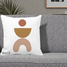 Perna Decorativa Geometric Boho Disc si Arc, 40x40 cm, Alba Mata, Husa Detasabila, Perna Inclusa, BEKZ®