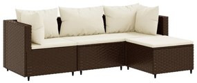 3308049 vidaXL Set mobilier de grădină cu perne, 4 piese, maro, poliratan