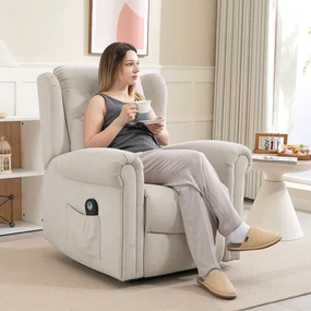 HOMCOM Fotoliu relax electric cu masaj și încălzire, cu spătar și suport pentru picioare reglabil manual, buzunar lateral, bej | Aosom Romania