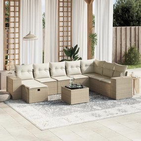 vidaXL Set canapele de grădină, 9 piese, cu perne, bej, poliratan
